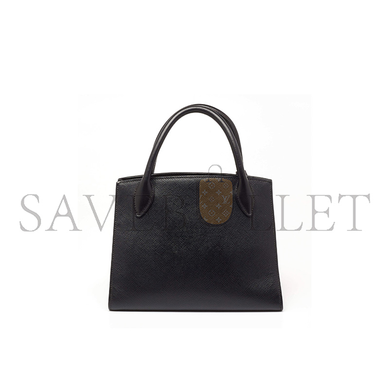 Pra*a black saffiano cuir leather small monochrome tote 1ba156 (26*20*10cm)